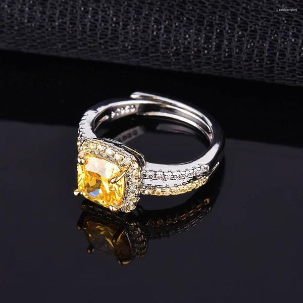 Anillos de racimo, abalorios de circón amarillo, cristal Natural para mujer, joyería de moda de lujo, piedra tallada, anillo ajustable de piedras preciosas de plata 925