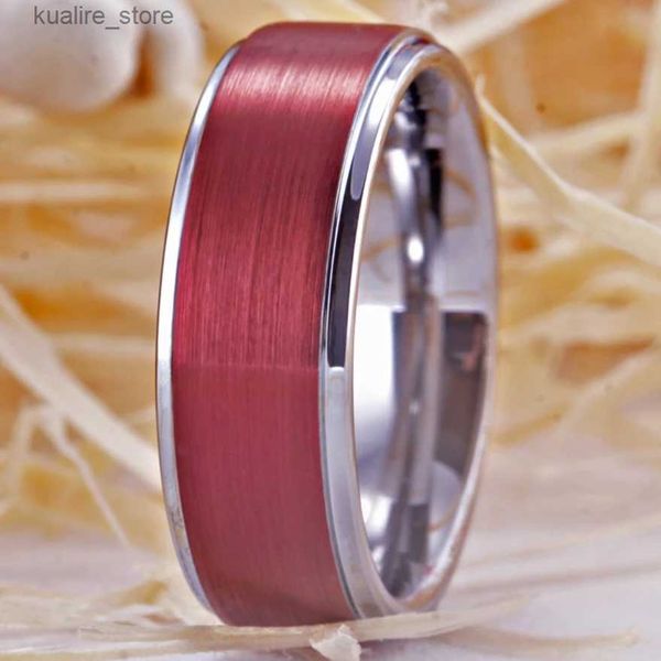 Anillos de racimo YGK Anillo de bodas de tungsteno rojo cepillado Anillos de regalo de aniversario para mujeres Anillo clásico para hombre Envío gratis Personalizar grabado L240315