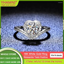 Bagues de cluster Yhamni 18k Bague en or blanc Femme Trendy 2024 1 Mosanite Diamond Heart Engagement avec certificat Fine Bijoux