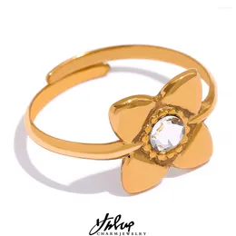 Bagues de cluster YHPUP imperméable à l'eau fleur résine couleur or en acier inoxydable métal réglable anneau ouvert pour les femmes charme mode bijoux à la mode