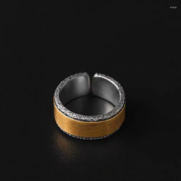Bagues de cluster YIZIZAI 10mm de large pour hommes Vintage tibétain argent noir pierre texture anneau punk hip hop fête bijoux accessoires cadeau