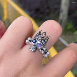 Cluster Ringen YIZIZAI Vintage Gothic Blauw Paars Zirkoon Kroon Schedel Ring Voor Vrouwen Mannen Punk Hip Hop Dubbellaags Open verstelbare Sieraden