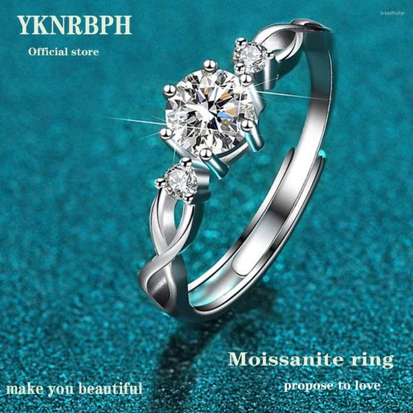 Anillos de racimo YKNRBPH Anillo de diamante de moissanita de plata esterlina S925 para mujer Joyería fina de matrimonio de propuesta simple