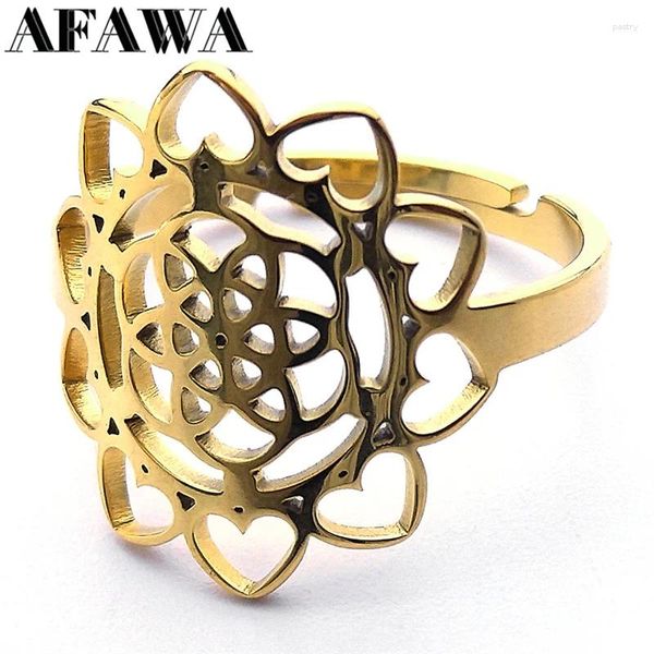 Cluster anneaux yoga fleur de vie anneau pour femmes hommes en acier inoxydable or couleur géométrie sacrée bijoux réglable cadeau en gros en gros
