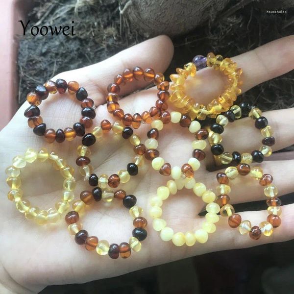 Bagues de cluster Yoowei 11 couleurs Ambre Baltique pour femmes 4mm - 5mm véritable petite perle réglable taille étirée bijoux naturels en gros