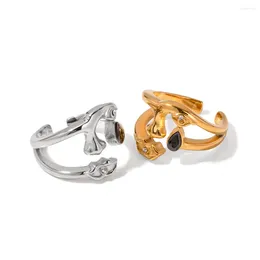 Clusterringen Youthway roestvrij staal natuursteen open ring set charme waterdichte sieraden voor vrouwen 2024 feestcadeau