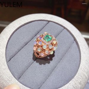 Bagues de cluster YULEM Bague d'émeraude naturelle pour fiançailles 5mm Argent 925 Sterling avec pierre d'opale de 3mm