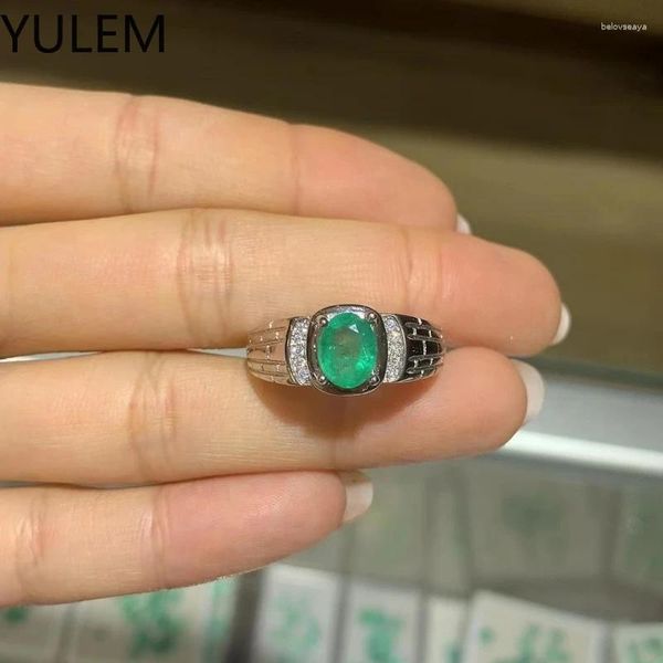 Bagues de cluster Yulem Naural Colombie Emerald Man Bague 925 Bijoux en argent sterling pour hommes 6x8mm 1ct grande taille