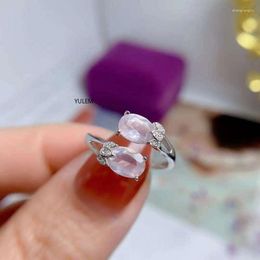 Cluster ringen Yulem dames 925 zilveren natuurlijke roze kwarts 5x7mm steenvernieuwde ring voor vrouwen