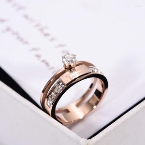 Cluster Rings Yun Ruo Rose Gold Color's Wedding Ring Zirkon Inlay Love Forever Christmas Gift for Woman Fashion Titanium Steel