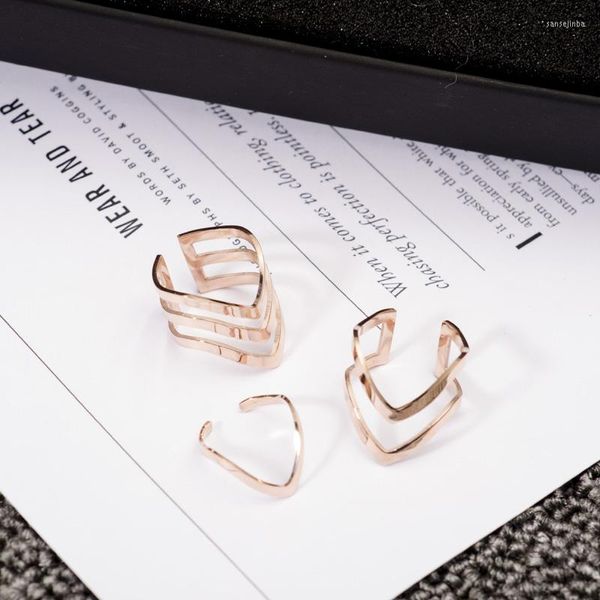 Anillos de racimo Yun Ruo V Forma Conjunto abierto Color oro rosa Moda Titanio Acero Joyería Regalo de cumpleaños Mujer Nunca se desvanece Drop 2022