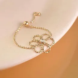 Clusterringen Yunli echt 18K goud verstelbare ring eenvoudig bloemontwerp puur au750 kanten zachte fijne sieradencadeau voor vrouwen ri020
