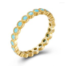 Clusterringen YUXINTOME 24-karaats vergulde zilveren prachtige cirkel Pave blauw turkoois charme glanzende gouden kleur ring voor vrouwen trendy fijn
