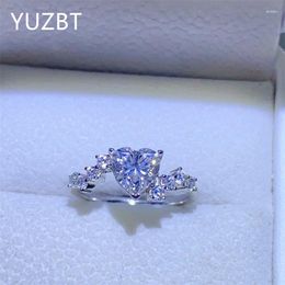 Anillos de racimo Yuzbt 18k oro blanco chapado 1 excelente corte diamante pasado D color corazón moissanite anillo para mujeres joyería de boda