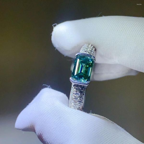 Anillos de racimo Yuzbt 18k oro blanco chapado 1 excelente corte diamante pasado verde moissanite anillo esmeralda para mujeres joyería de boda