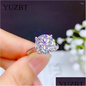 Clusterringen Yuzbt massief 18K witgoud verguld 5 ronde uitstekende geslepen diamant Past D Color Moissanite Ring cadeau-sieraden Drop Delivery Dhlcq
