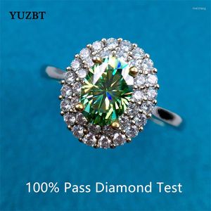 Clusterringen yuzbt sterling zilver 1 ei vorm edelsteen diamant test voorbij d kleur groen ovaal moissanietring S925 vaste bruiloft sieraden