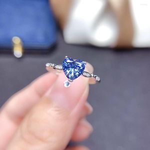Clusterringen Yuzbt Women 925 Silver 1 hart Cut Diamond voorbij koningsblauw Moissanite Ring Hoge kwaliteit Wit Gold PLATED 18K