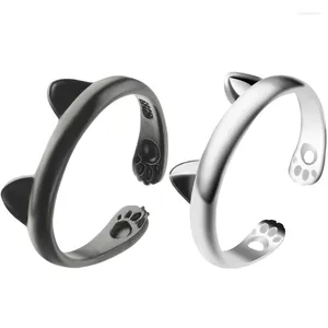 Cluster Ringen YWSHK De Zwarte Kleur Kat Oor Vinger Ring Open Ontwerp Leuke Mode-sieraden Voor Vrouwen Jong Meisje Kind Gift Verstelbaar