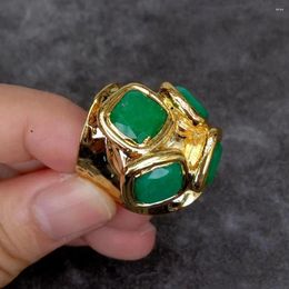 Clusterringen YYGEM 13 mm groene jade vergulde sieraden verstelbaar vrouwelijk