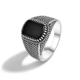 Cluster Ringen YYSuniee 925 Sterling Zilveren Ring Voor Mannen Vintage Zwarte Onyx Met Gegraveerd Ontwerp Elegante Fijne Sieraden Gift