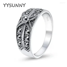 Cluster ringen Yysunny 925 Sterling Silver Marcasite Ring Vintage Thai Ethnic Style Women Party