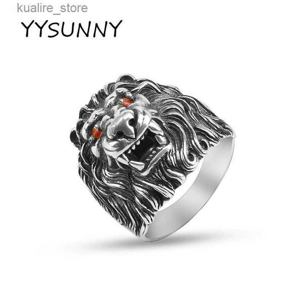 Anillos de racimo Yysunny 925 Sterling Silver Lion King Ring Garnet Motorcycle Punk Hip Hop Anillo para hombres L240402