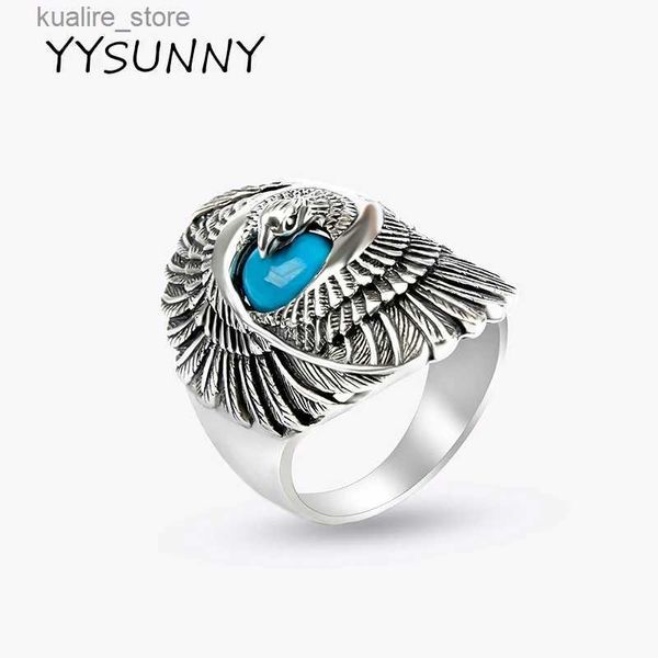 Cluster Anneaux Yysunny Eagle Ring Turquoise Domineering 925 Sterling Silver Mens Retro Thai Silver Hip Hop Rock Bijoux L240402