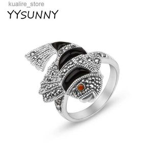 Anillos de racimo Yysunny Koi Ring 925 Sterling Silver Chalcedony Lucky Ring Tailand Silver Jewelry Party para mujeres L240402