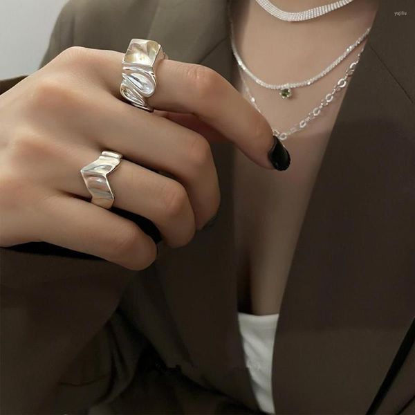 Anillos de racimo Z Versaille Color plata ónix geométrico cuadrado cadena anillo luz lujo mujer diseño único moda exquisito Simple