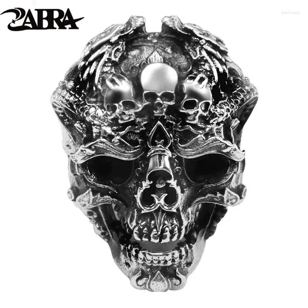 Anillos de racimo ZABRA Real 925 Sterling Silver Skull Ring Hombres Ajustable Dragon Punk Rock Muchos esqueletos para hombre Joyería gótica de Halloween