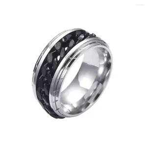 Cluster Anneaux Zalman Titanium Steel Black Metal Chain Design Rotation Ring For Men Boy Hiphop Rock Jewelry 2024