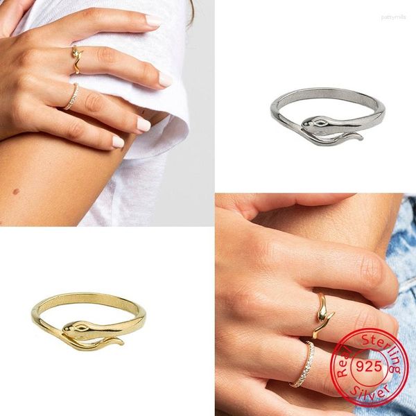 Anillos de racimo ZEMO 925 Plata de ley pequeña serpiente abierta mujer Animal ajustable niñas Color oro Simple joyería de boda