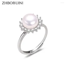 Bagues de cluster Zhboruini 2024 Bague de perles Réel naturel Deux couleurs 925 Sterling Silver Strass Femmes Simple Vintage Bijoux
