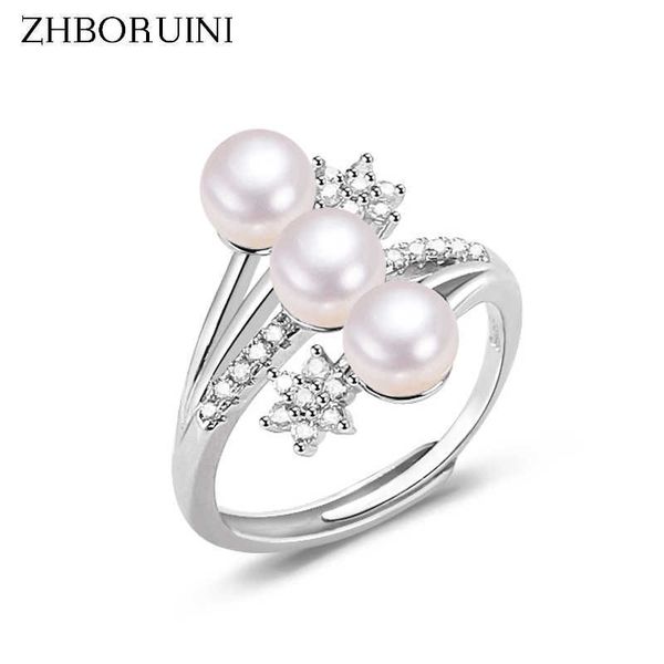 ZHBORUINI Nouveau Design Bague Perle Fine Trois Véritables Perles Naturelles Bague En Argent Sterling 925 Diamant Femme Accessoires Bijoux Cadeau G230228