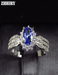 Clusterringen Zhhiry Natural Blue Tanzanite Ring Echt solide 925 Sterling Silver Echte edelsteen voor vrouwen Fijne sieraden5331944