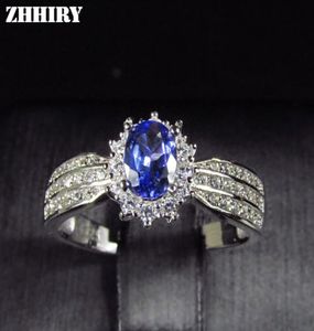 Clusterringen Zhhiry Natural Blue Tanzanite Ring Echt solide 925 Sterling Silver Echte edelsteen voor vrouwen Fijne sieraden4566621