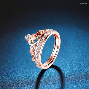 Cluster Ringen ZHJIASHUN Klassieke KROON 0.1CT Echte Natuurlijke Diamant Bruiloft Voor Vrouwen 18 k 585 Rose Gold Engagement Bands fijne Sieraden