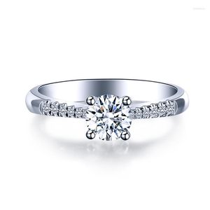 ZHJIASHUN Luxe 14k 585 Or Blanc 0.8ct Coupe Ronde Fiançailles Test De Mariage Positif Moissanites Dames Bague Fine Jewelry