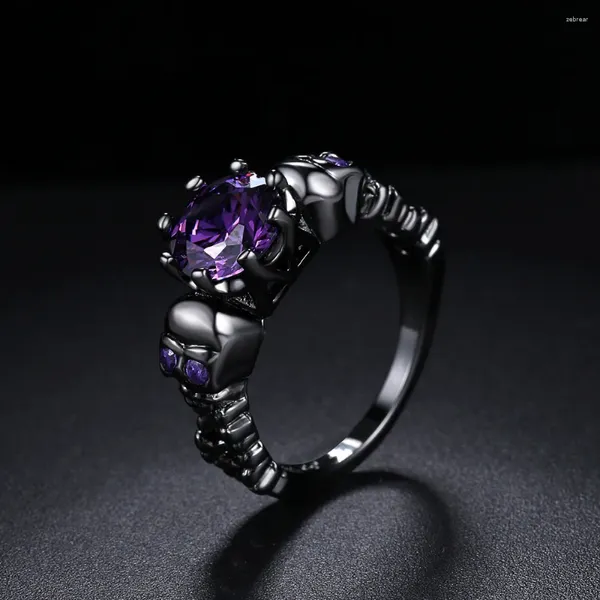 Anillos de racimo ZHOUYANG Anillo de cráneo para mujeres Estilo punk Cubic Zircaonia Esqueleto Negro Color oro Cóctel Joyería de moda R523