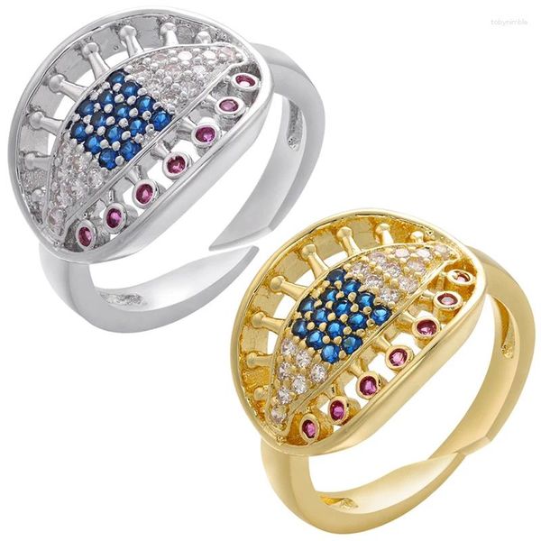 Bagues de cluster Zhukou 2023 Or Couleur Eye Femmes Bleu Yeux Rose Rouge Cils Mode Réglable Bijoux Bague En Gros VJ73