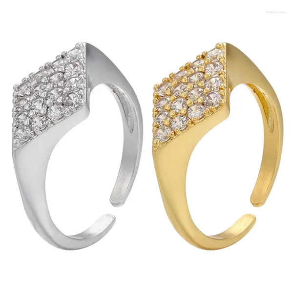 Anillos de racimo Zhukou color oro rombo geométrico para mujeres CZ cristal apertura simple tendencia anillo joyería al por mayor VJ237