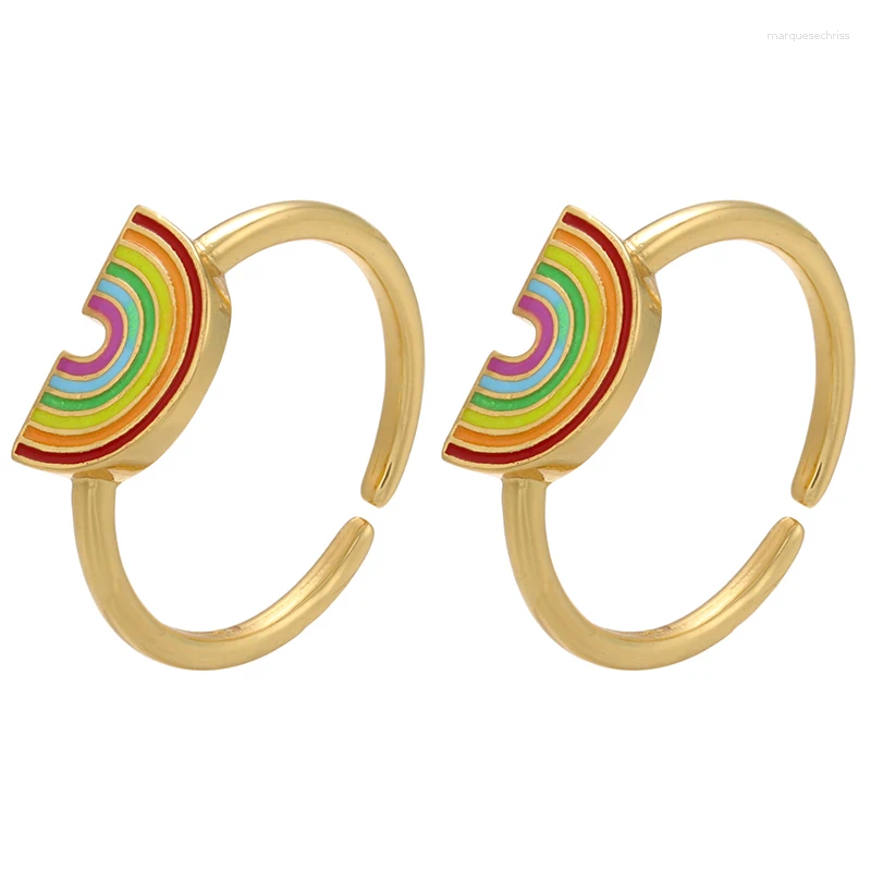 Cluster Rings ZHUKOU Gold Color Rainbow For Women Summer Dripping Oil Enamel Opening Girls Party Jewelry Wholesale VJ218