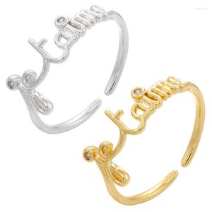 Cluster Rings ZHUKOU Toi Et Moi Statement Ring Gold/silver Color Zirocn CZ Women Fashion Jewelry Letter For Couple VJ92