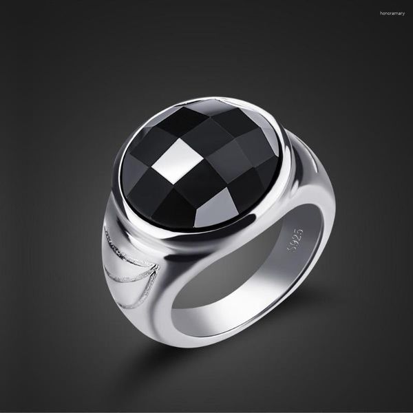 Anillos de racimo Ziqiudie S925 Anillo de ágata blanca y negra chapada en plata de ley Modelos clásicos para hombres y mujeres Fiesta de vino gruesa