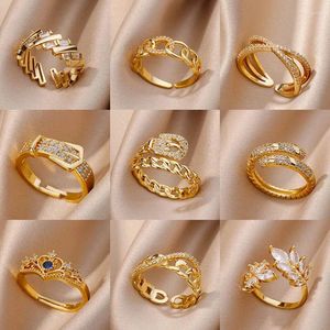 Bagues de cluster Zircon Ceinture pour femmes en acier inoxydable Bague réglable Femme Géométrique Mariage Esthétique Bijoux Cadeau Anillos