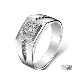 Cluster ringen zirkoon diamanten voor mannen wit goud sier kleur bague homme trouwband sieraden mannelijk accessoire mode cadeau druppel del dhtrn