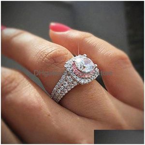Cluster Ringen Zirkoon Voor Vrouwen Engagement Edelsteen Ring Bruidsmeisje Mode Fijne Sieraden Drop Levering Dhdpb
