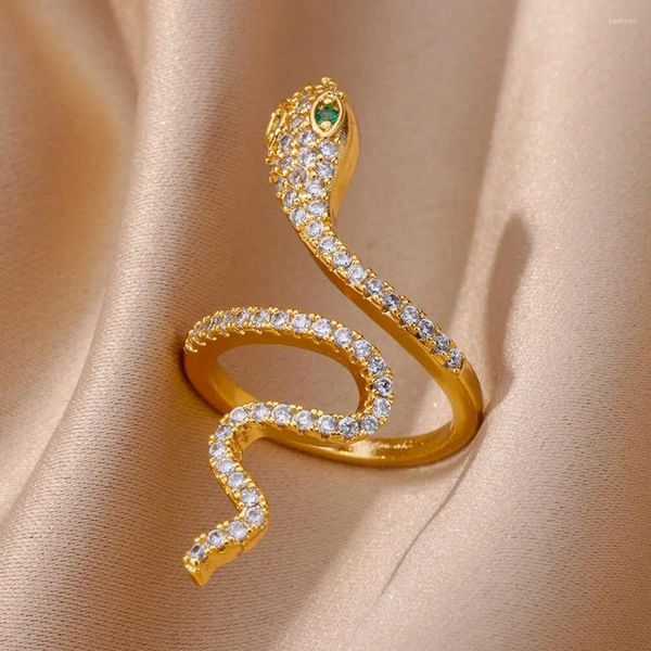 Anneaux de cluster Zircon Serpent pour femmes Vintage Micro-incrusté en acier inoxydable ouvert réglable anneau fête bijoux accessoires Anillos