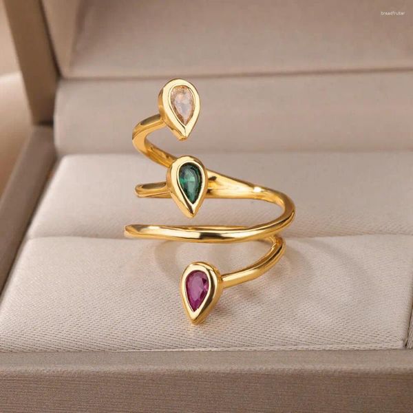 Anillos de racimo Zircon Gota de agua para mujeres Hombres Color Oro Abierto Peculiar Partido Anillo Femenino Masculino Moda Dedo Joyería Regalo de cumpleaños 2023